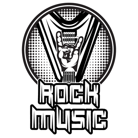 monochrome vector pattern on the theme of rock music with hand and guitar.のイラスト素材