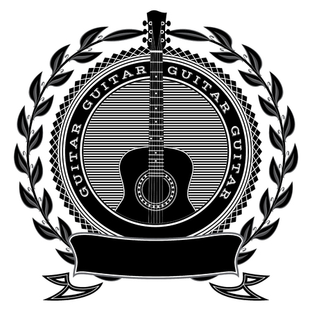 Vector monochrome pattern with guitar and wreath.のイラスト素材