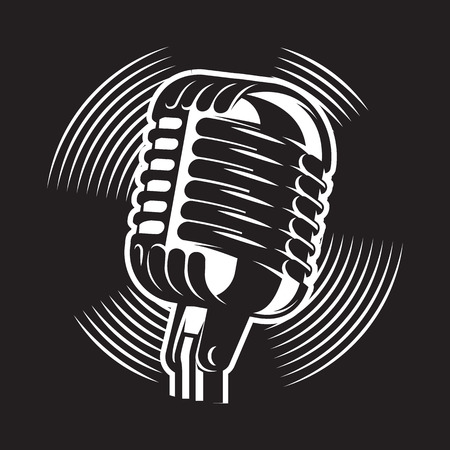 Vector monochrome illustration in retro style on a musical theme.のイラスト素材