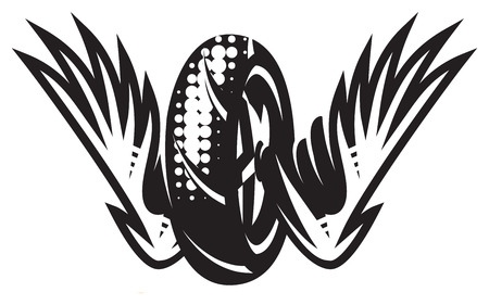 Vector monochrome pattern with wheel, wings on a motorcycle theme.のイラスト素材