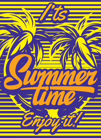 Color vector poster template for summer party with calligraphic lettering.のイラスト素材