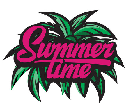 Color vector poster template for summer time party with calligraphic lettering.のイラスト素材