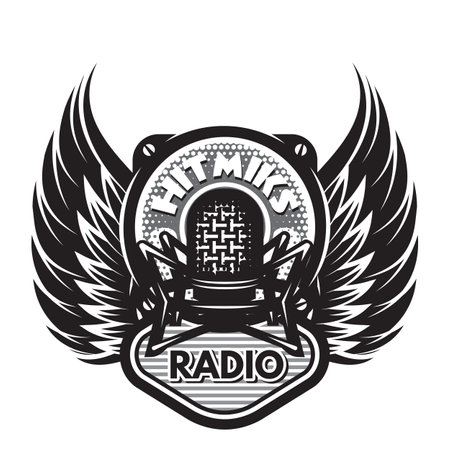 Vector template with microphone and wings on musical theme.のイラスト素材