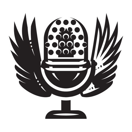Vector template with microphone and wings on musical theme.のイラスト素材