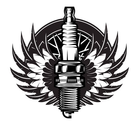 Spark plug with wings. Vintage moto emblem.のイラスト素材