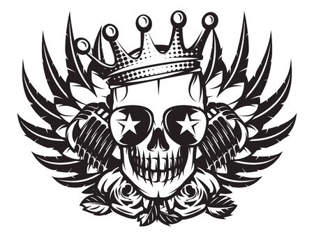 Vector monochrome illustration on the combined theme of rock music and motorcycle.のイラスト素材