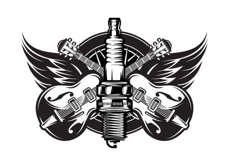 Vector monochrome illustration on the combined theme of rock music and motorcycle.のイラスト素材