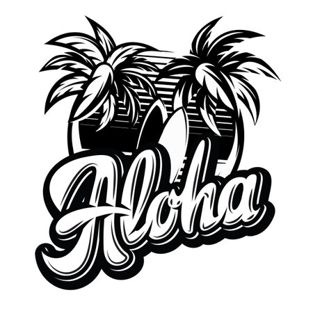 Vector monochrome illustration on aloha with a palm.のイラスト素材
