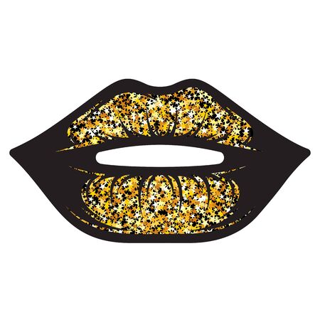 Female gold glitter lips isolated on white background.のイラスト素材