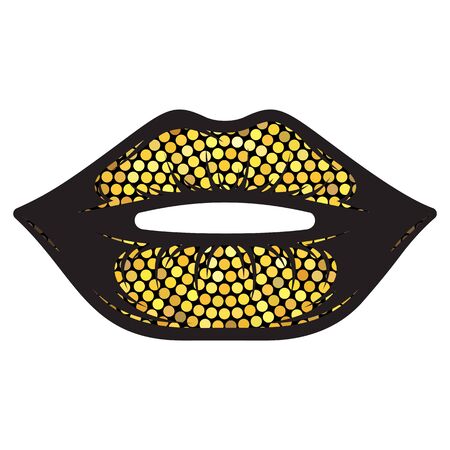 Female gold glitter lips isolated on white background.のイラスト素材