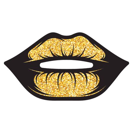 Female gold glitter lips isolated on white background.のイラスト素材