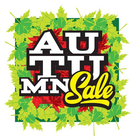 Vector template for design of advertising on autumn theme with calligraphic inscriptionのイラスト素材