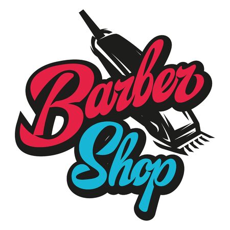 Stylish retro icon with a comb and a machine for the barber shop.のイラスト素材