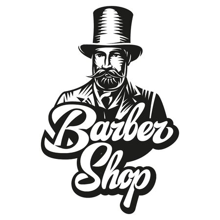 Vector illustration with man and calligraphic inscription for barbershop.のイラスト素材