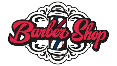 Vector illustration with barber pole and calligraphic inscription.のイラスト素材