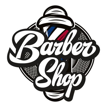 Vector illustration with barber pole and calligraphic inscription.のイラスト素材