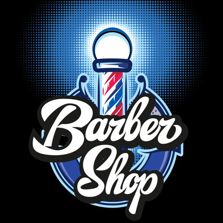 colored templates for barber pole on the topic of barber shop with calligraphic inscription.のイラスト素材