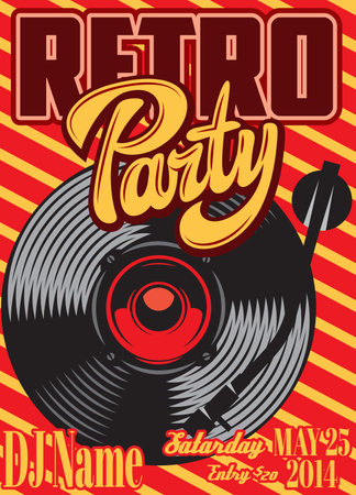 Vector color illustration of a turntable with vinyl and calligraphic inscription.のイラスト素材