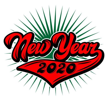 Vector set of illustrations in retro style on theme of New Year celebration with lettering composition and rays.のイラスト素材