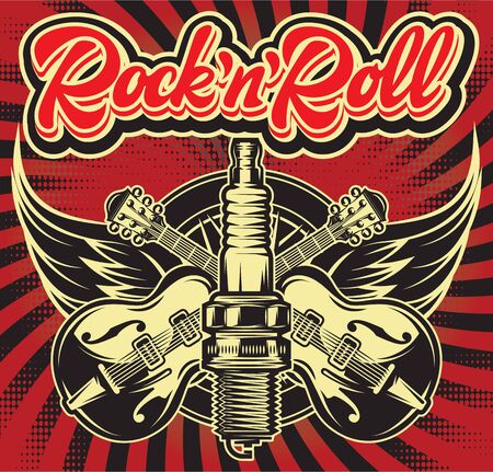 Vector color illustration on the combined theme of rock music and motorcycle.のイラスト素材