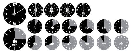 Vector set - analog clock with arrows, stopwatch with tick marks.