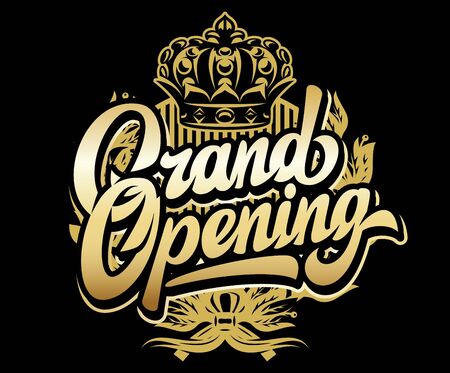 Golden calligraphic inscription Grand Opening on a black background.のイラスト素材