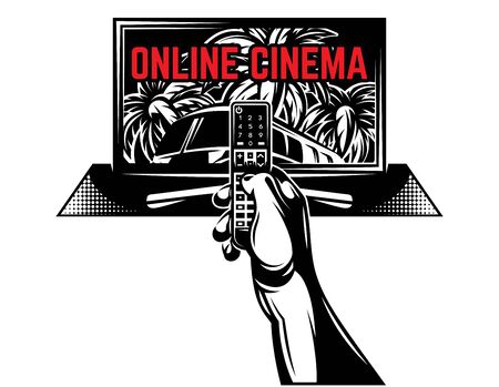 Vector template with tv and remote control on hand.のイラスト素材