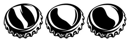 A set of bent metal bottle caps. Monochrome vector illustration.のイラスト素材