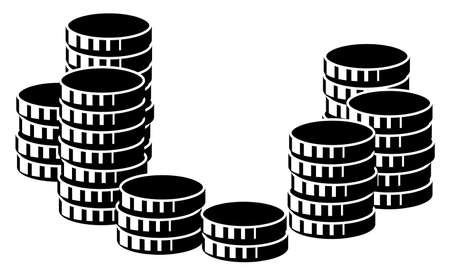 A set of folded coins. Vector monochrome illustration.のイラスト素材