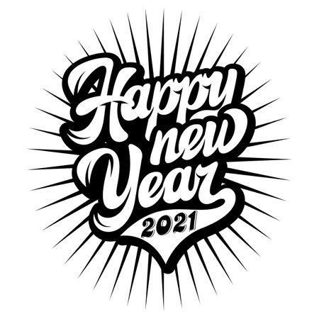 Vector illustration in retro style on theme of New Year celebration with lettering composition and rays. Elements for design.のイラスト素材