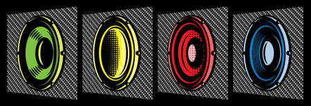 Set of different oval speakers. Vector color illustration. Elements for design. Carbon fiber background.のイラスト素材
