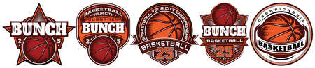 Set of color templates on the theme of basketball. Vector editable illustration. Elements for business card design, style, website, print on a t-shirt.のイラスト素材