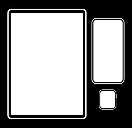 Set of templates tablet, smartphone, watch on a black background. Vector illustration. Elements for design and decoration.のイラスト素材