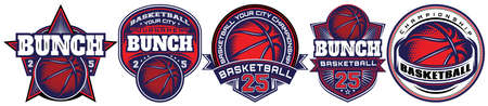 Set of monochrome templates on the theme of basketball. Vector editable illustration. Elements for business card design, style, website.のイラスト素材