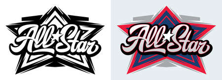 Two templates with calligraphic inscription All Stars. Vector editable illustration. Element for business card design, style, website, print on a t-shirt.のイラスト素材