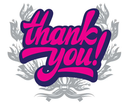 Vector calligraphic inscription - Thank you on the background of the laurel wreath.のイラスト素材
