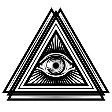 All-seeing eye of God in triangle. Sacred symbol in a stylized triangles. vector monochrome illustration.のイラスト素材