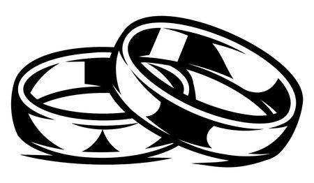 wedding rings. Template, elements for design on theme of the wedding. Vector monochrome, editable illustration.のイラスト素材