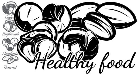Importance of healthy food. Group of vector templates for design. Elements to promote a healthy lifestyle.のイラスト素材