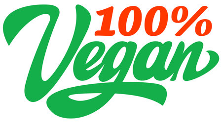 Stylish calligraphic inscription Vegan for healthy food packaging design. Vector color illustration. Template for design.のイラスト素材