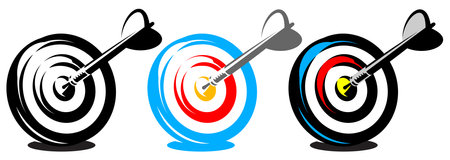 A round target with dart sticking out in the center. Set of vector templates with different colors.のイラスト素材