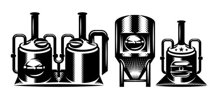 Set of black and white silhouettes of different types of beer.のイラスト素材