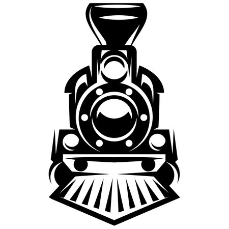 Retro train, front view. Monochrome vector image.のイラスト素材