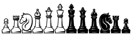 A set of white and black chess arranged in one row. Template for design. Set of elements for design.のイラスト素材