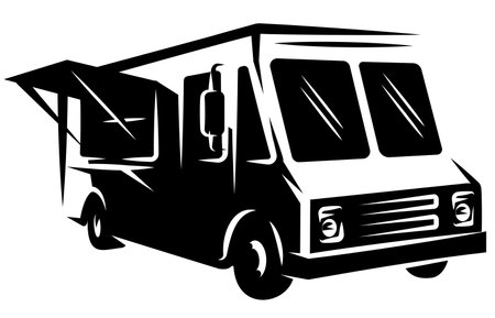 Food truck template with open window for sale. Vector monochrome image.のイラスト素材