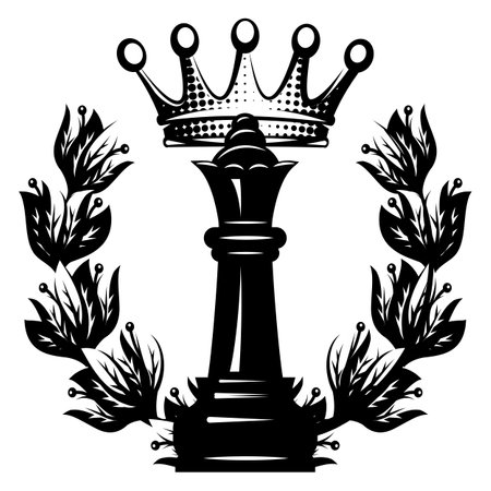 Chess queen with crown and wreath. Vector monochrome image as a template for design.のイラスト素材