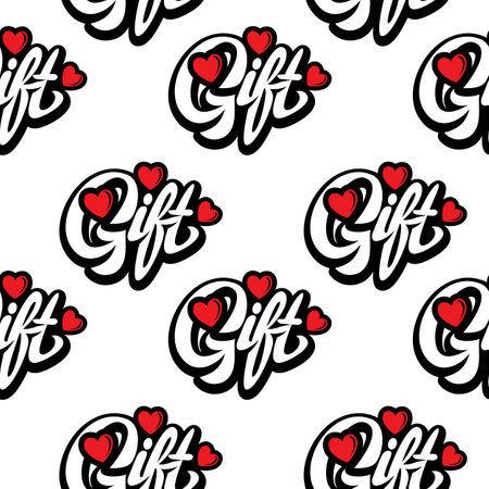 Seamless, background with calligraphic inscriptions Gift and hearts.のイラスト素材