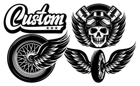 A set of monochrome templates on a motorcycle theme. Vector illustration.のイラスト素材