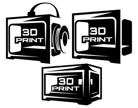 A set of three 3D printer templates. Vector monochrome illustration.のイラスト素材