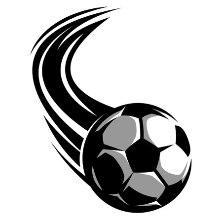 A soccer ball flying from top to bottom with trail of fire. Vector illustration.のイラスト素材